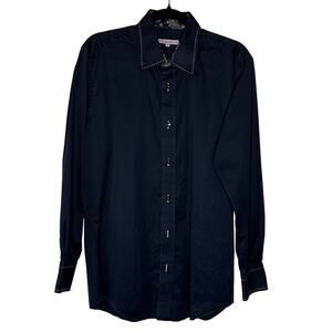 Touch By Ballin Men’s Cotton Button Up Shirt Navy Paisley Contrast Stitch Size M